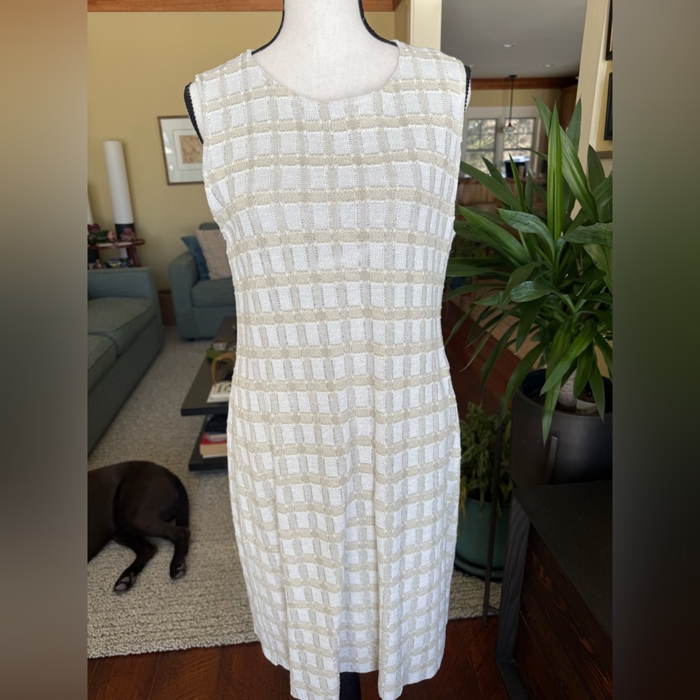 AnneClaire sleeveless sheath dress with detached slip, cotton linen mix US 10